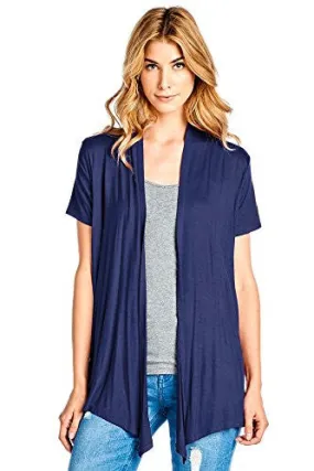 12 Ami Basic Solid Short Sleeve Open Front Cardigan Navy Large