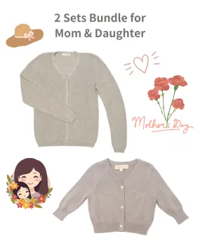 2-Set Bundle for Mom & Daughter: V-neck Cardigans (Light Grey)