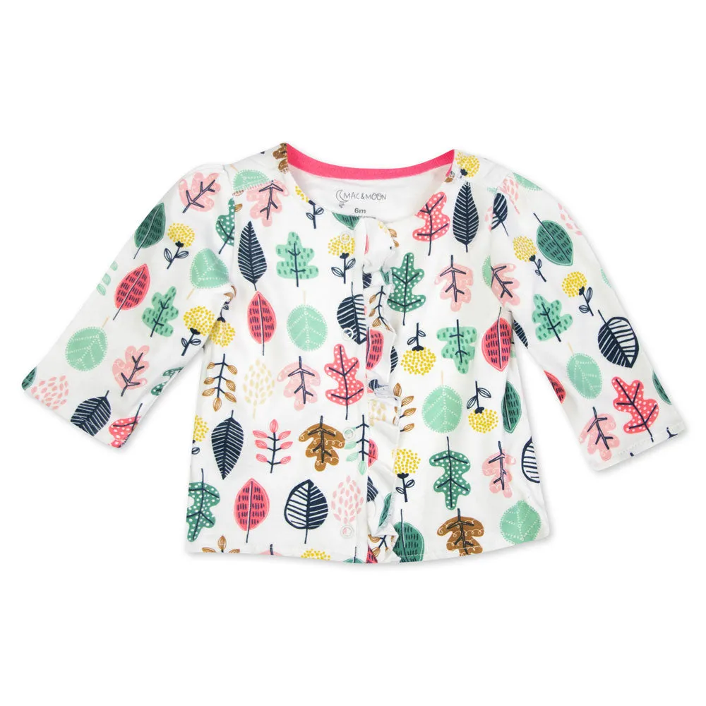 3-Piece Organic Cotton Cardigan Set in Squirrel Leaf Print