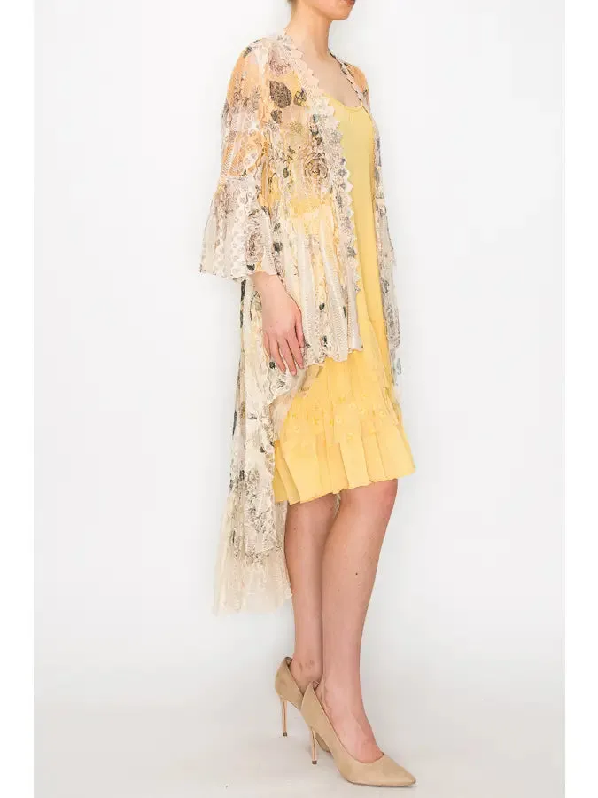 4508 LACE HI-LOW CARDIGAN Yellow Flower