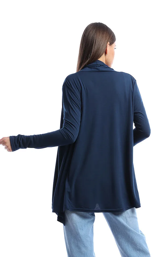 53517 Amber Navy Blue Ribbed Long Sleeve Cardigan