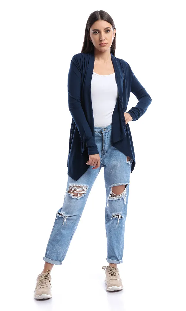 53517 Amber Navy Blue Ribbed Long Sleeve Cardigan