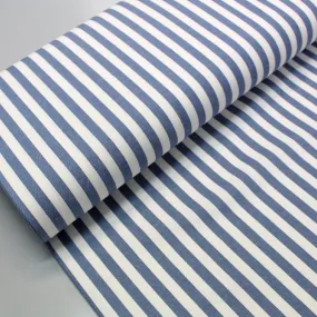 55CM REMNANT Dressmaking Cotton Twill - Medium Stripe - Denim Blue and White