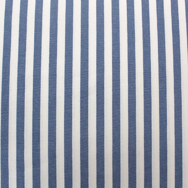 55CM REMNANT Dressmaking Cotton Twill - Medium Stripe - Denim Blue and White