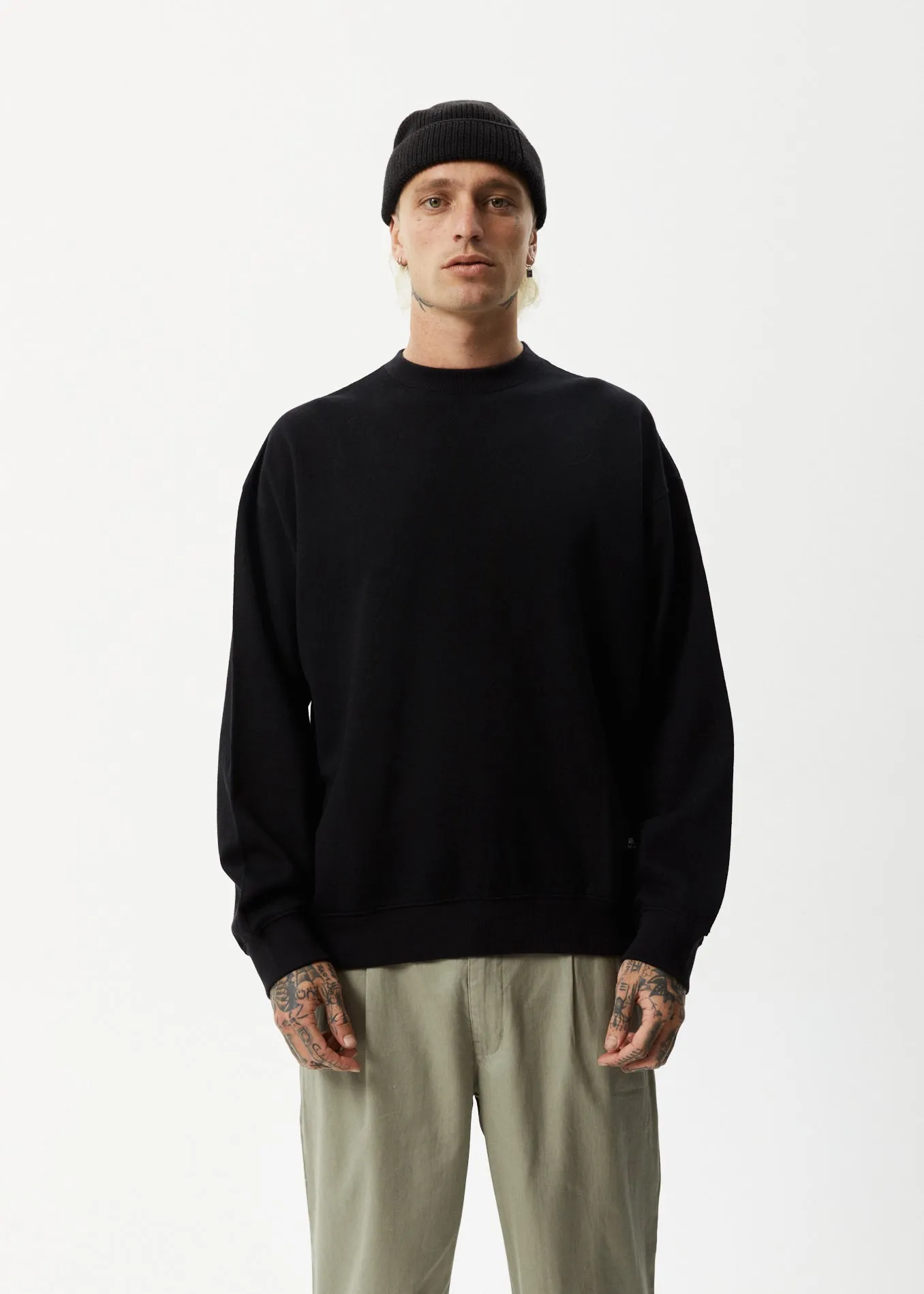 AFENDS Mens Indica - Crew Neck Jumper - Black