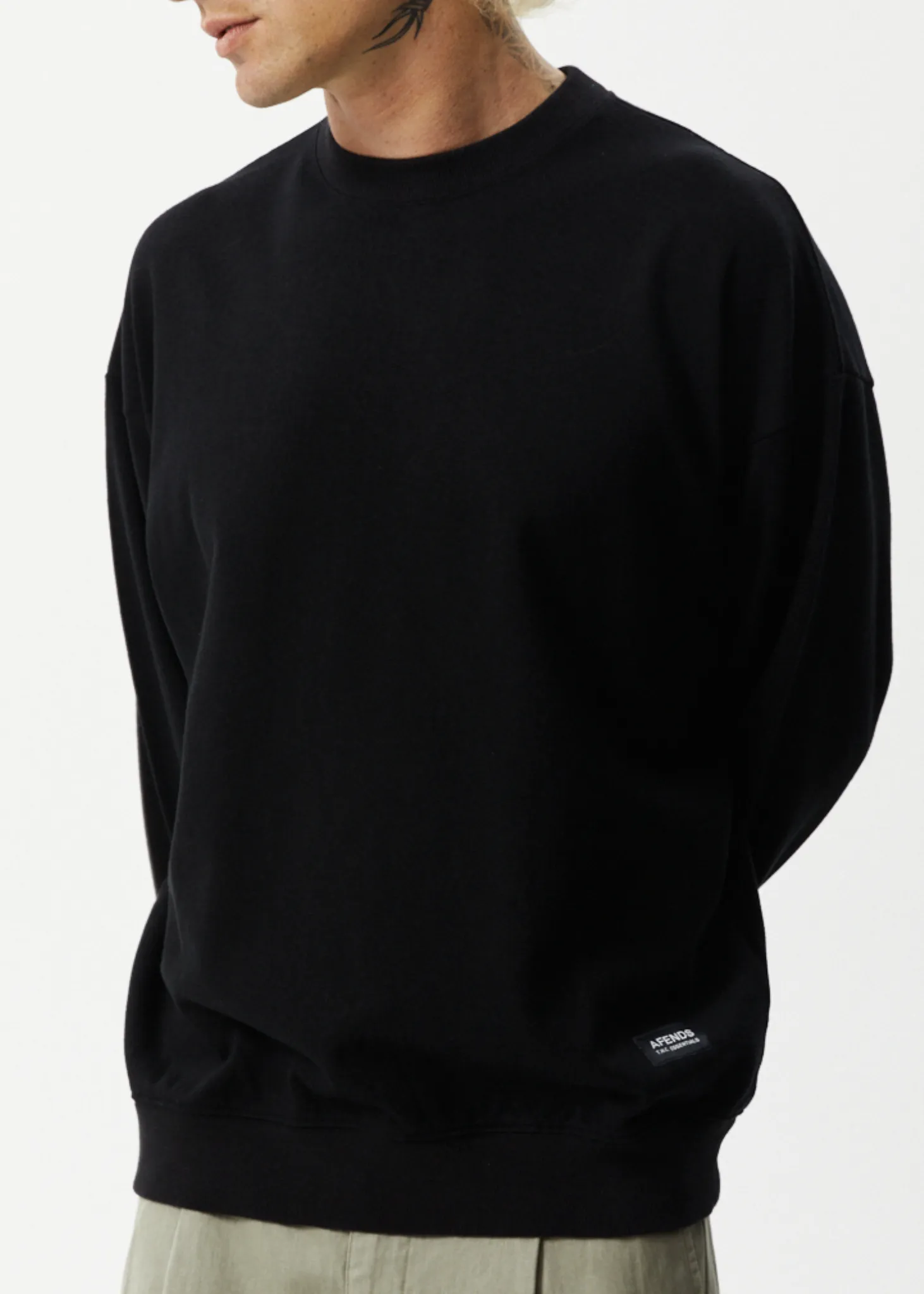 AFENDS Mens Indica - Crew Neck Jumper - Black