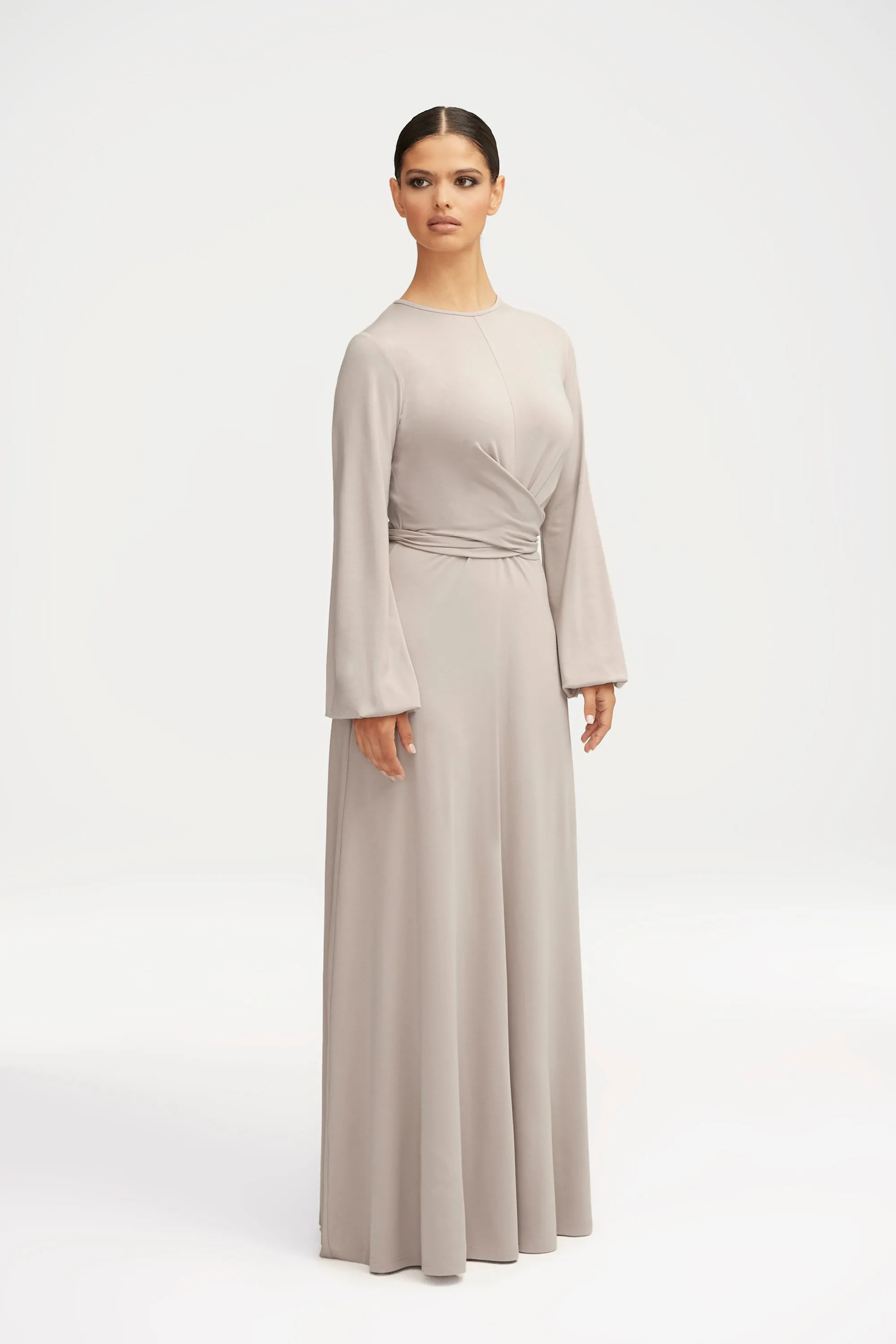 Alice Jersey Tie Waist Maxi Dress - Light Grey