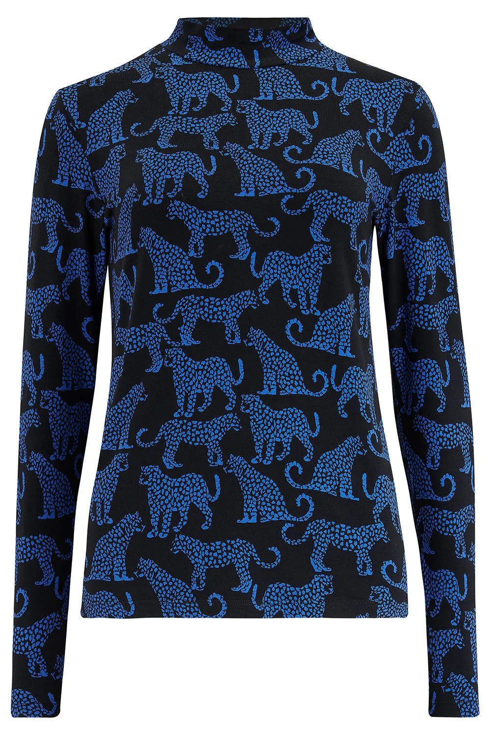 Annika Jersey Top - Black/Blue, Leopard Spots