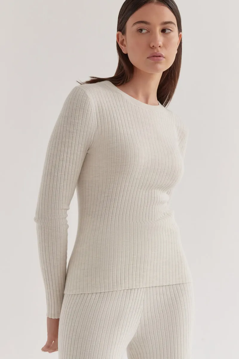 Assembly Label - Ella Long Sleeve Knit - Antique White Marle