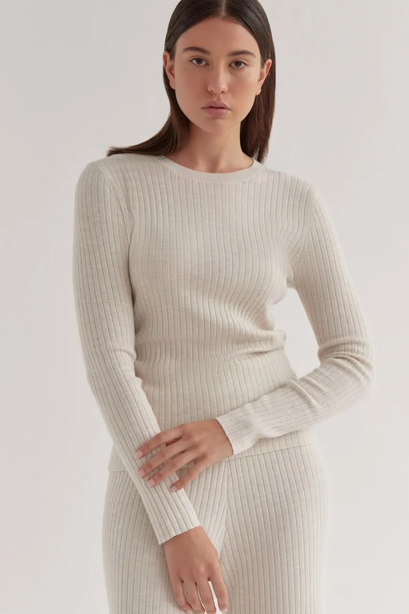 Assembly Label - Ella Long Sleeve Knit - Antique White Marle