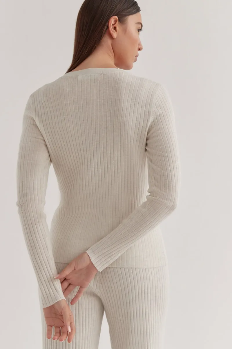 Assembly Label - Ella Long Sleeve Knit - Antique White Marle