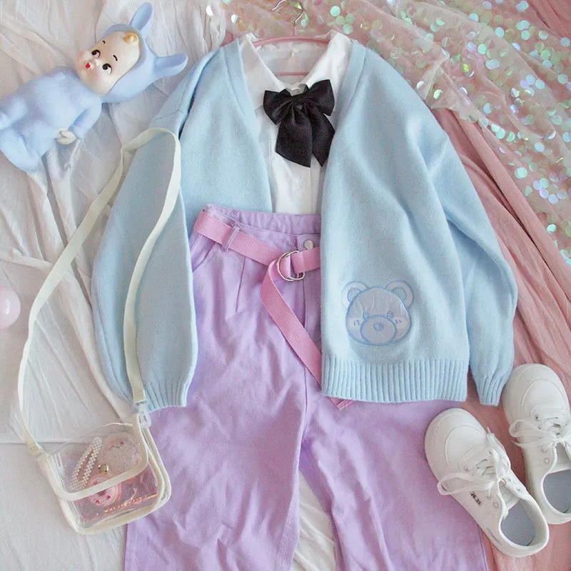 Baby Blue Bear Kawaii Girl Cardigan