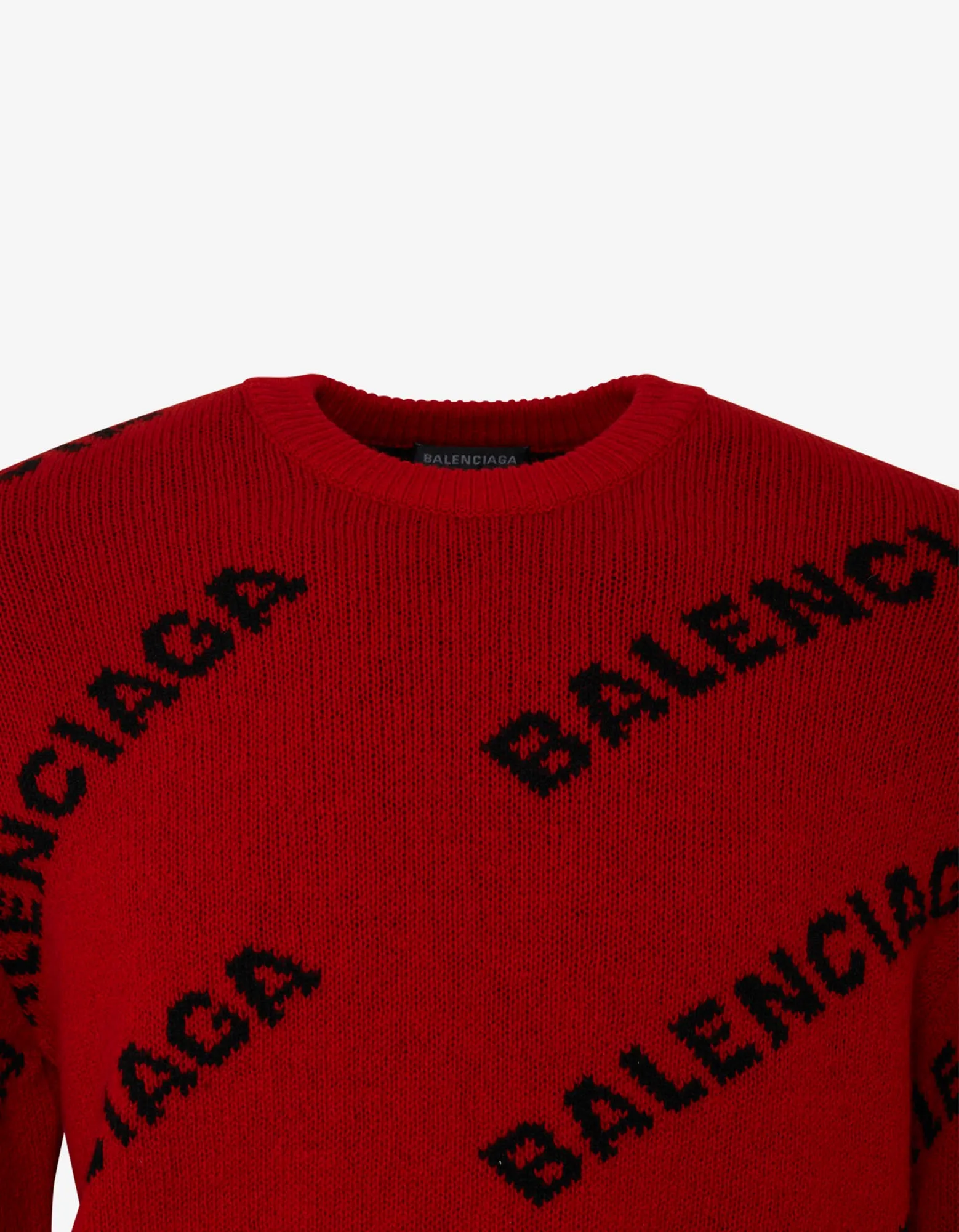 Balenciaga Red Logo Jacquard Crew Neck Sweater