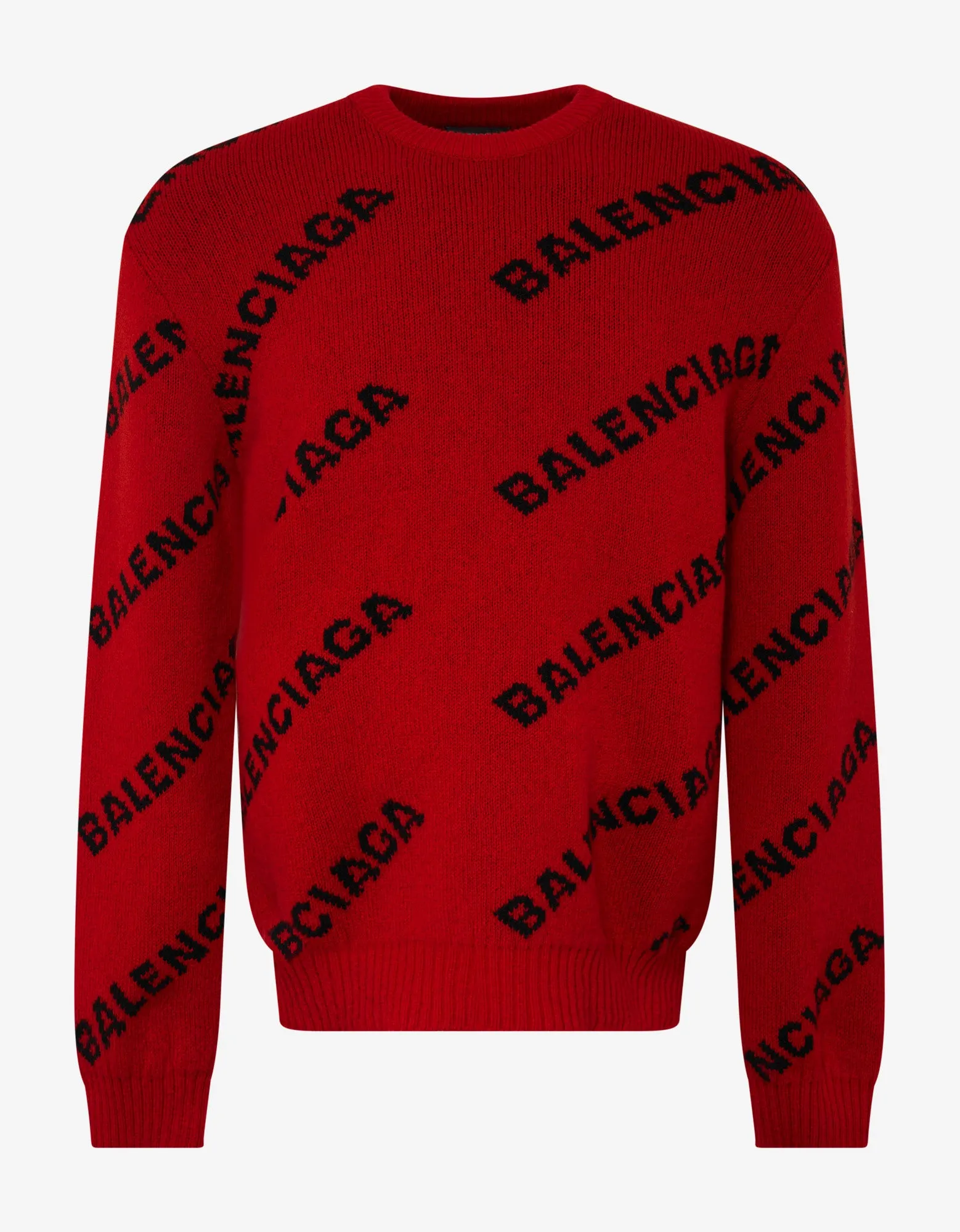 Balenciaga Red Logo Jacquard Crew Neck Sweater