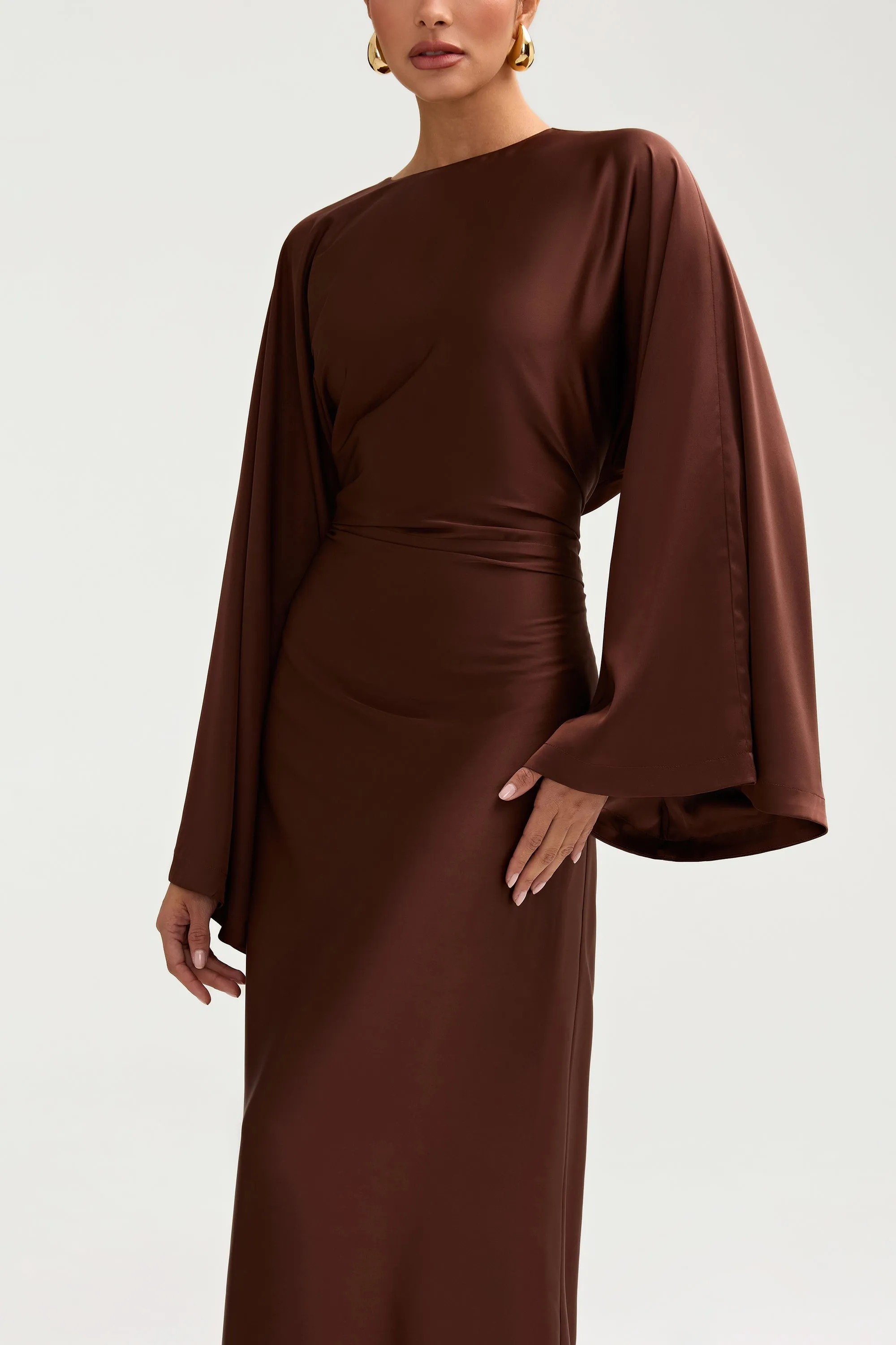 Batool Satin Maxi Dress - Chocolate