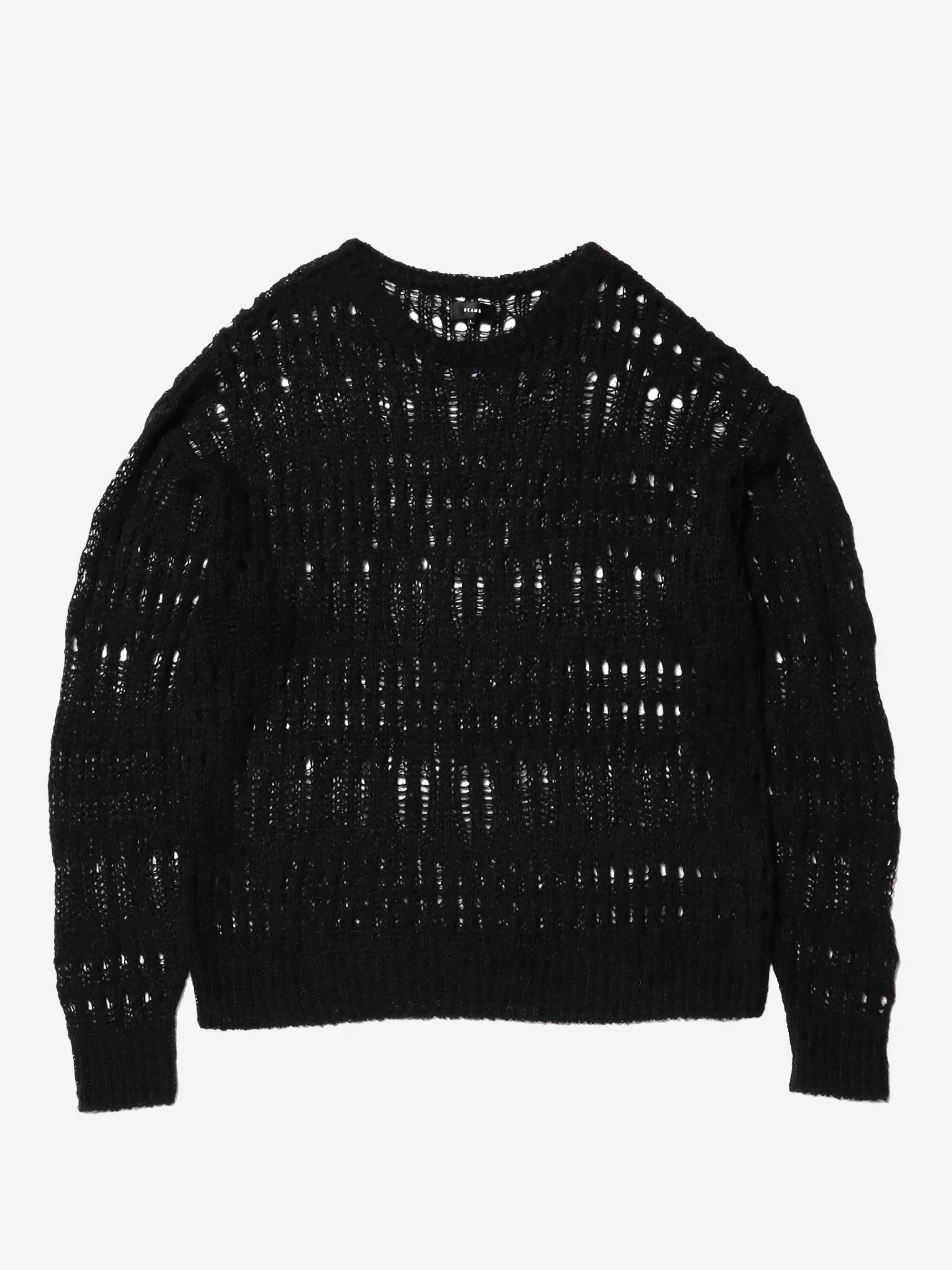 Beams Crochet Crew Neck - Black