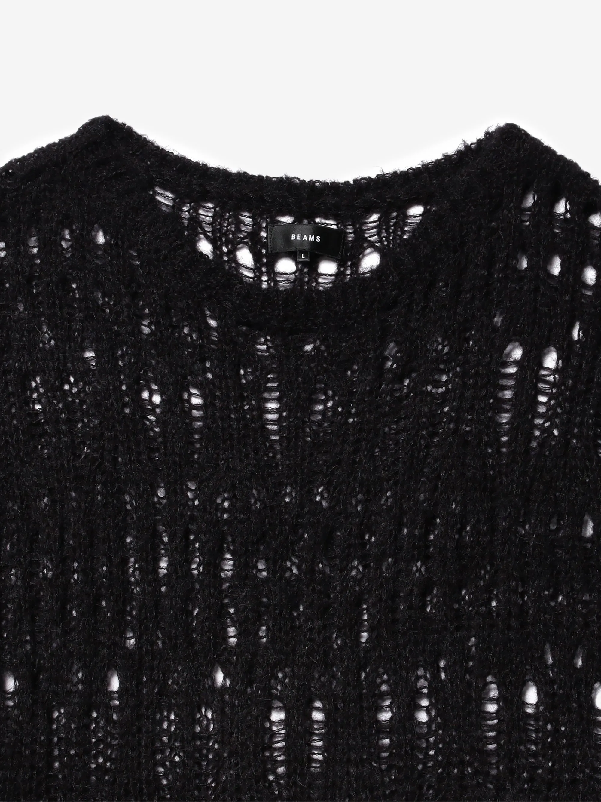 Beams Crochet Crew Neck - Black