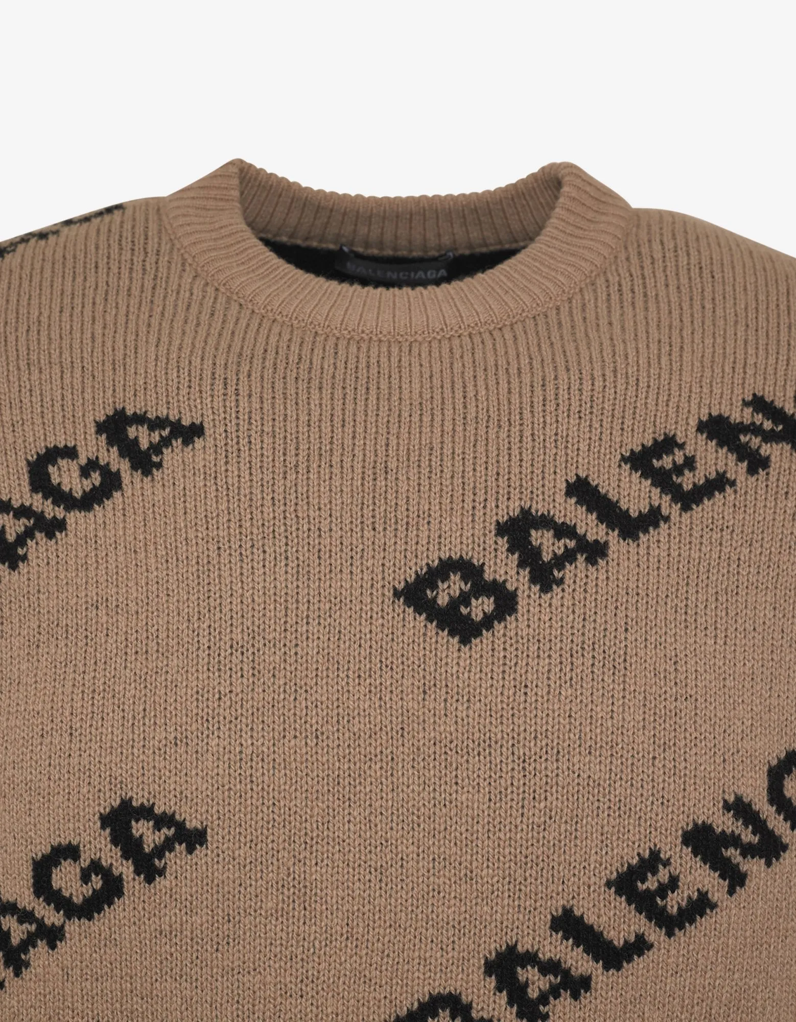 Beige Logo Jacquard Crew Neck Sweater