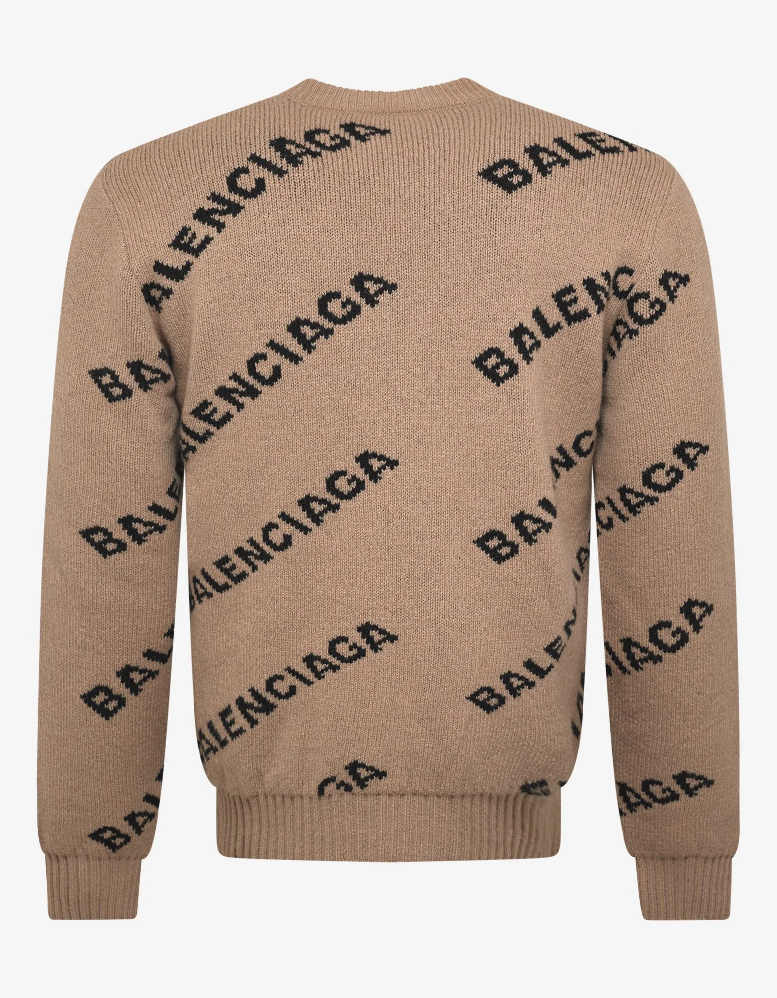 Beige Logo Jacquard Crew Neck Sweater