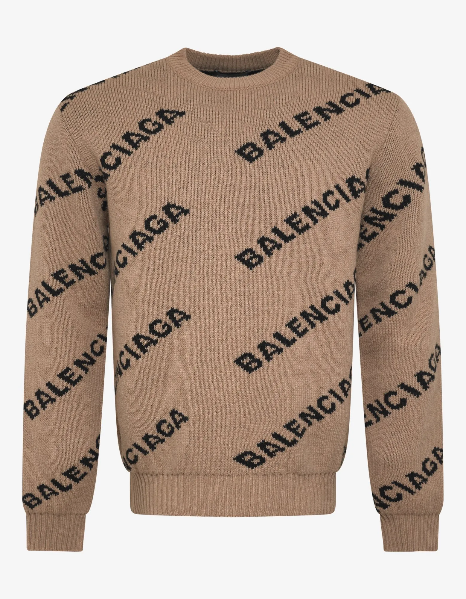 Beige Logo Jacquard Crew Neck Sweater