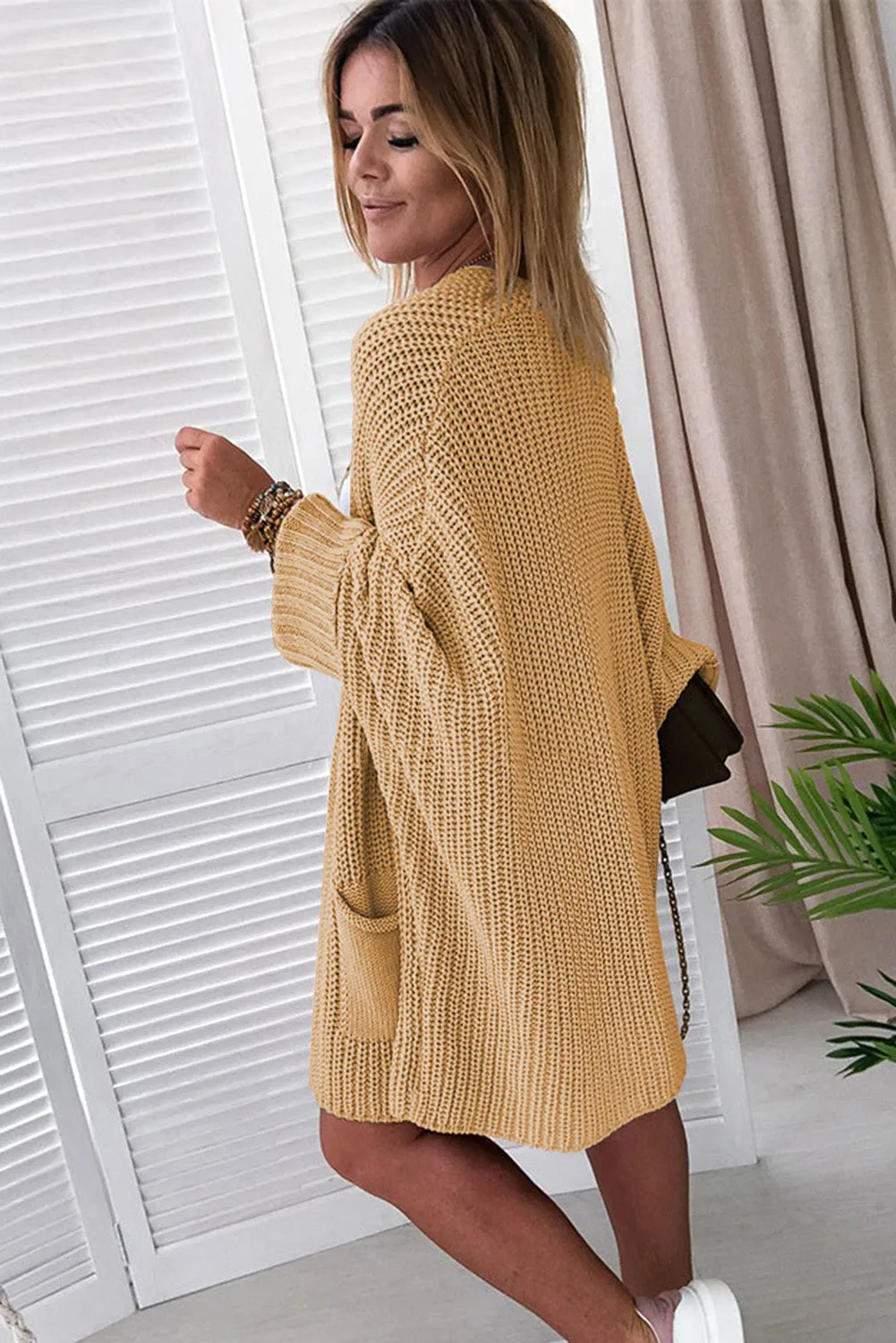 Beige Oversized Fold Over Sleeve Sweater Cardigan