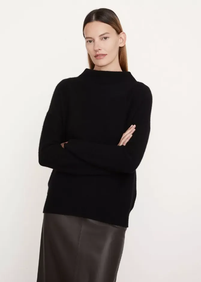 BOILED CASHMERE FUNNEL NECK PULLOVER - BLACK - FINAL SALE