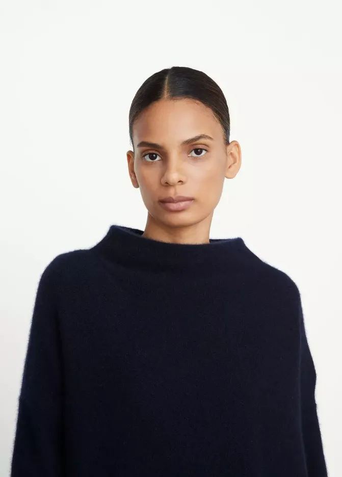 BOILED CASHMERE FUNNEL NECK PULLOVER - COASTAL BLUE - FINAL SALE