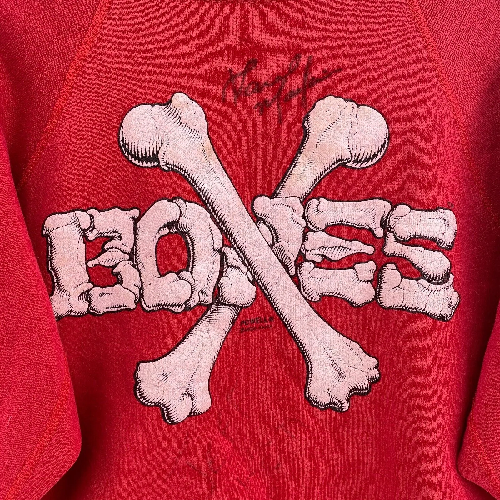 Bones Logo Vintage Red Crew Neck Sweatshirt Size M