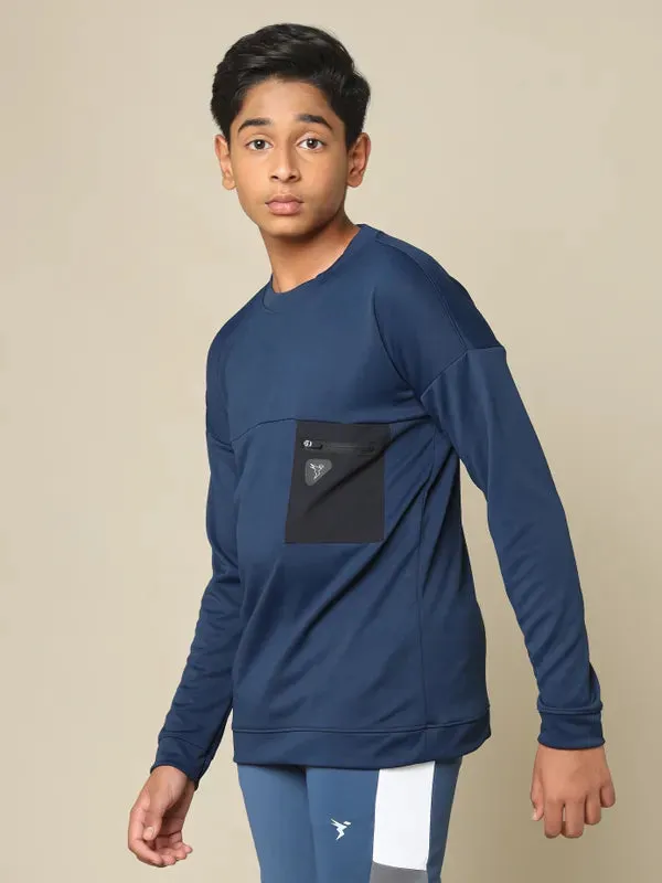 Boys Solid Slim Fit Crew Neck Pullover with TECHNO DRY