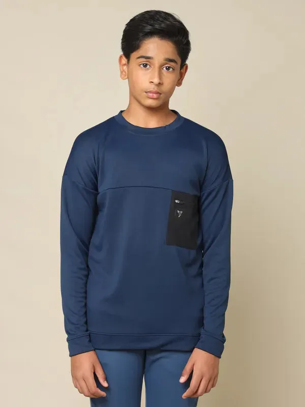 Boys Solid Slim Fit Crew Neck Pullover with TECHNO DRY