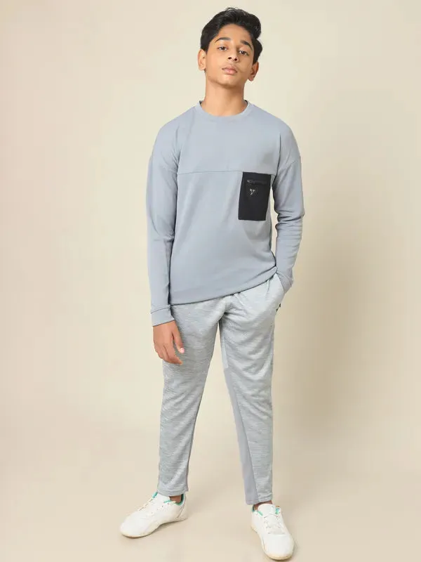 Boys Solid Slim Fit Crew Neck Pullover with TECHNO DRY