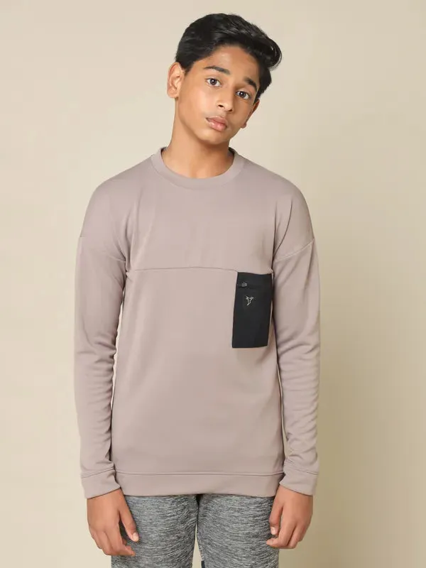 Boys Solid Slim Fit Crew Neck Pullover with TECHNO DRY