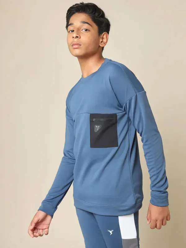 Boys Solid Slim Fit Crew Neck Pullover with TECHNO DRY