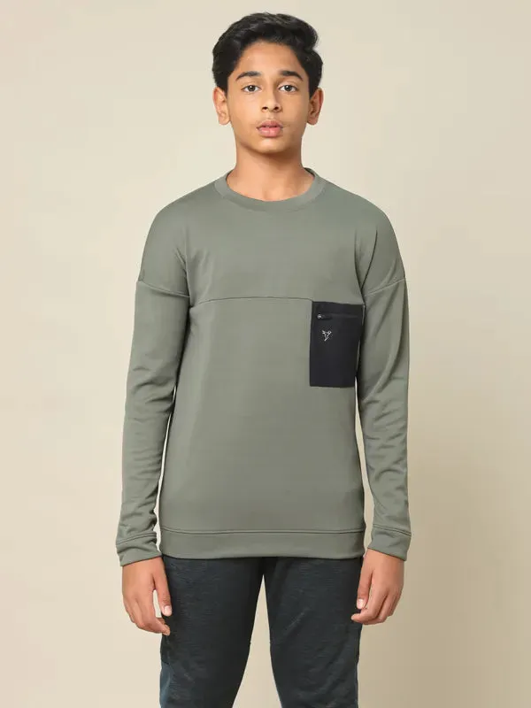 Boys Solid Slim Fit Crew Neck Pullover with TECHNO DRY