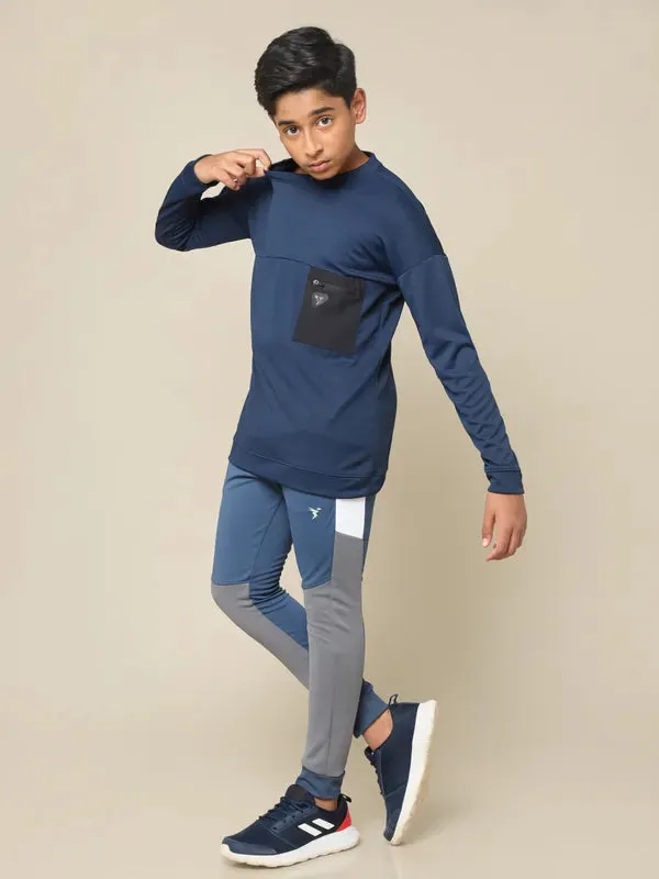 Boys Solid Slim Fit Crew Neck Pullover with TECHNO DRY