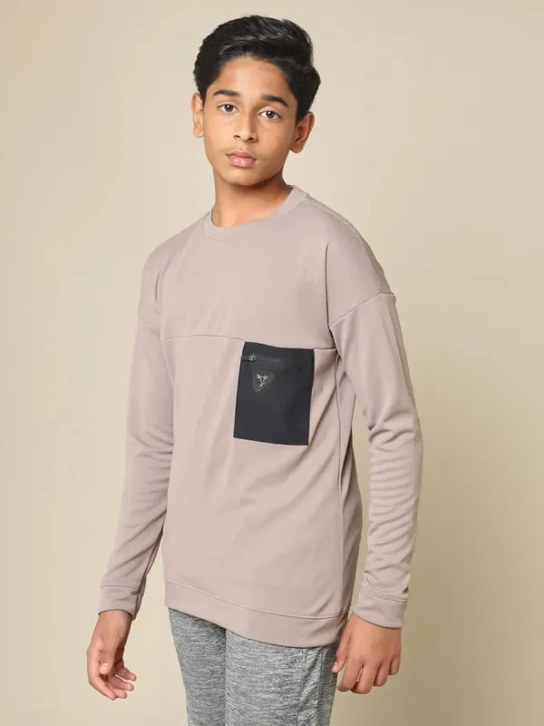 Boys Solid Slim Fit Crew Neck Pullover with TECHNO DRY