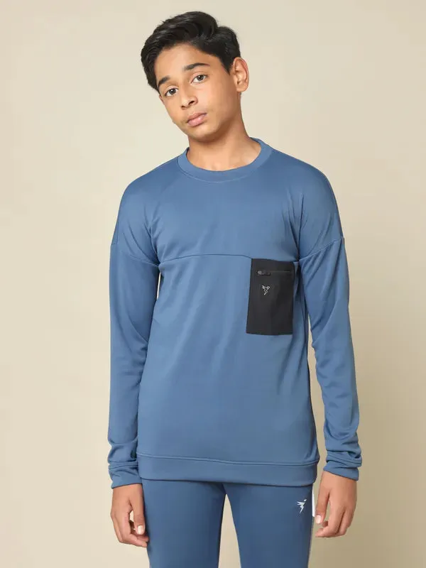 Boys Solid Slim Fit Crew Neck Pullover with TECHNO DRY