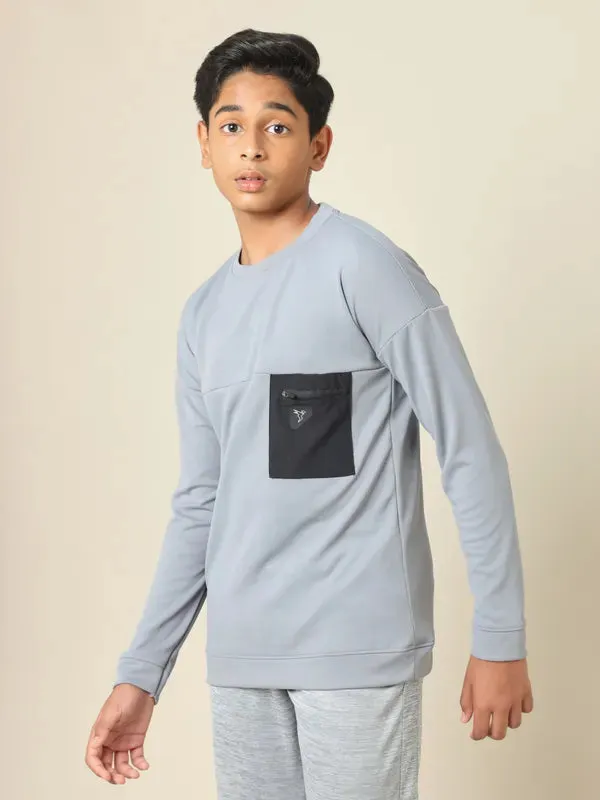 Boys Solid Slim Fit Crew Neck Pullover with TECHNO DRY