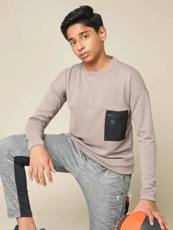 Boys Solid Slim Fit Crew Neck Pullover with TECHNO DRY