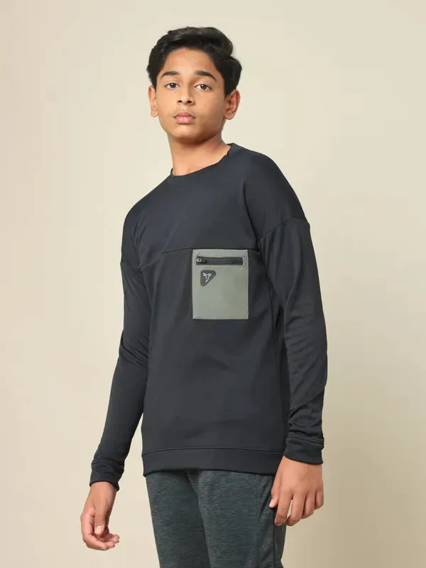 Boys Solid Slim Fit Crew Neck Pullover with TECHNO DRY