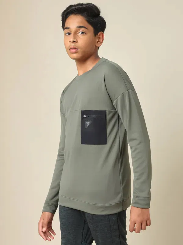 Boys Solid Slim Fit Crew Neck Pullover with TECHNO DRY