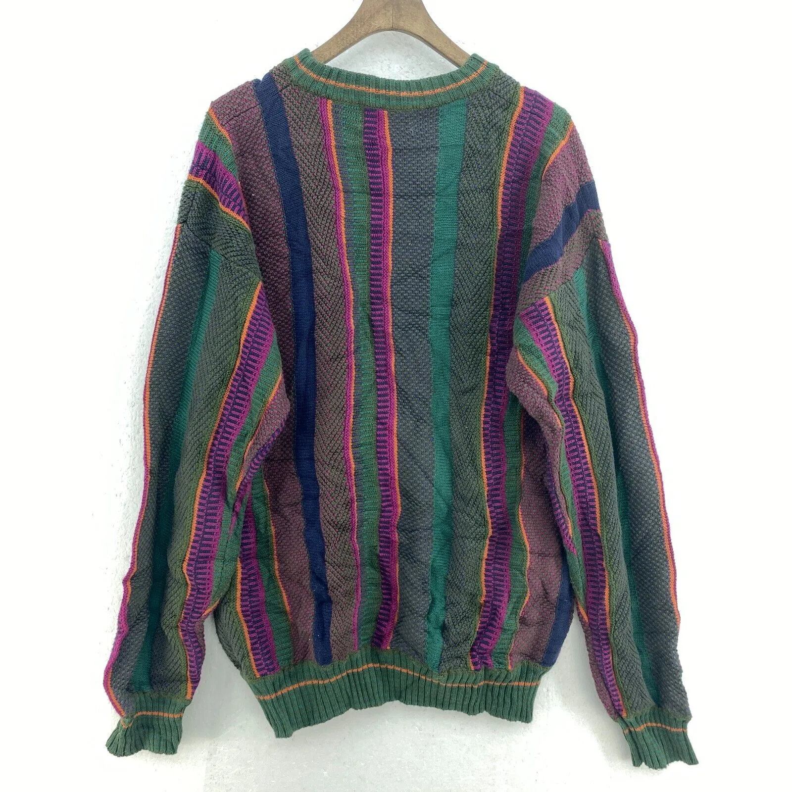 Britches Vintage 3D Textured Jacquard Knit Green Crew Neck Sweater Size L