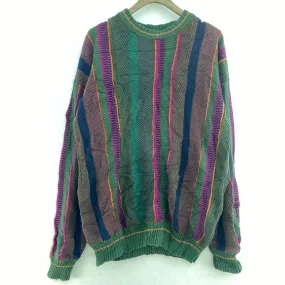 Britches Vintage 3D Textured Jacquard Knit Green Crew Neck Sweater Size L