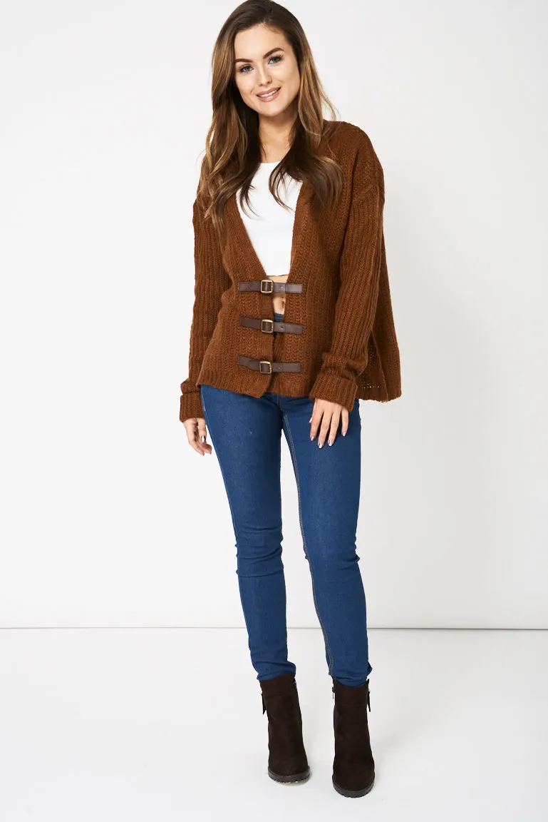 Brown Belted Knit Cardigan