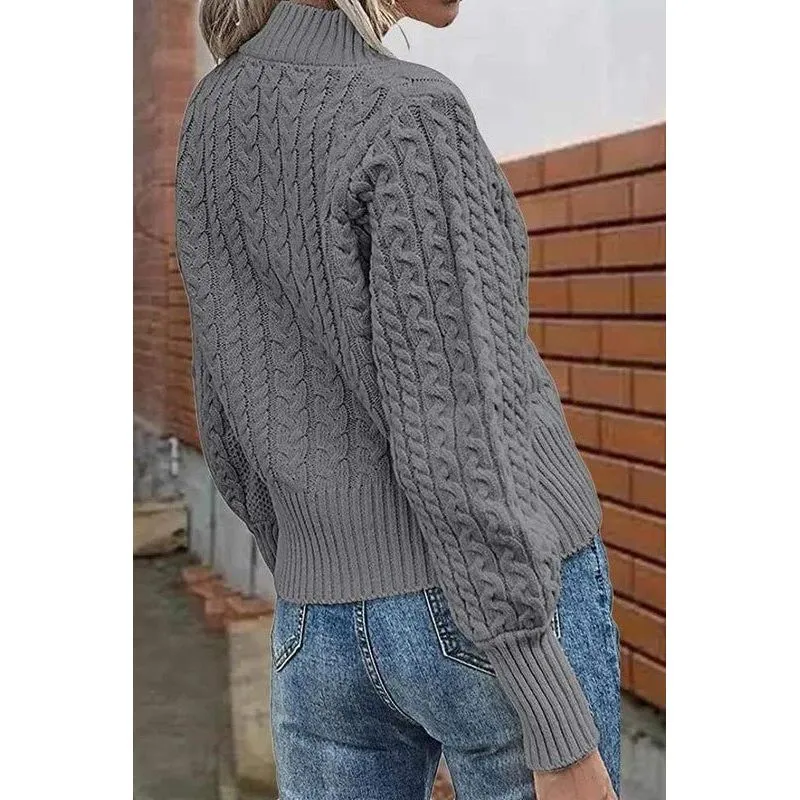 Button Front Cable Knit Cardigan