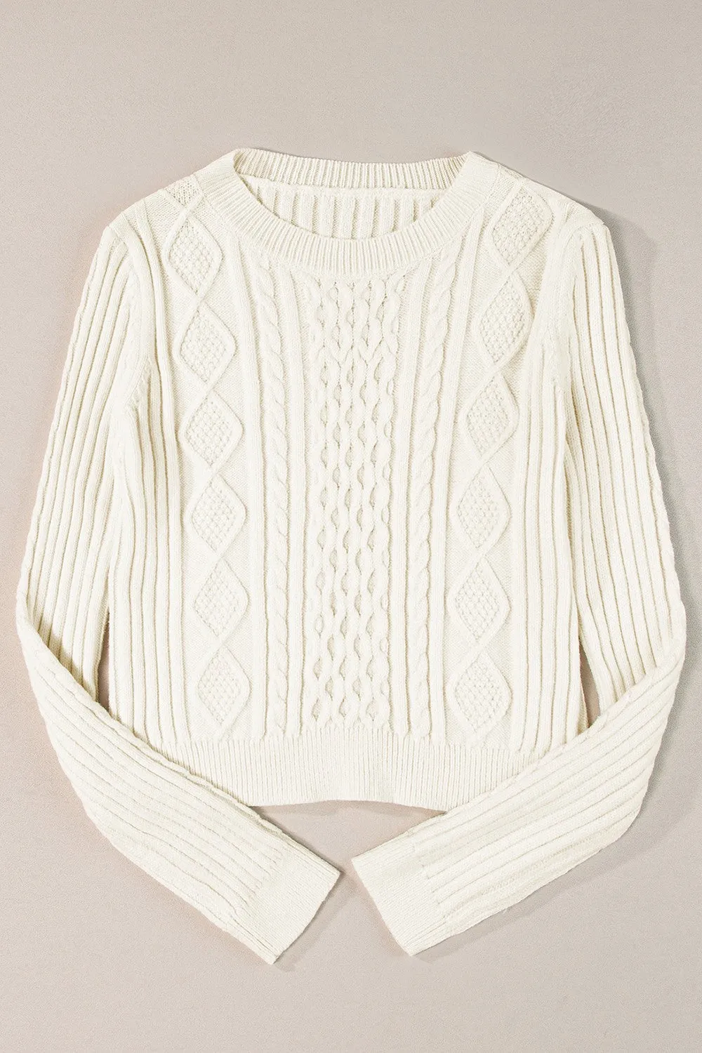 Cable-Knit Round Neck Long Sleeve Sweater