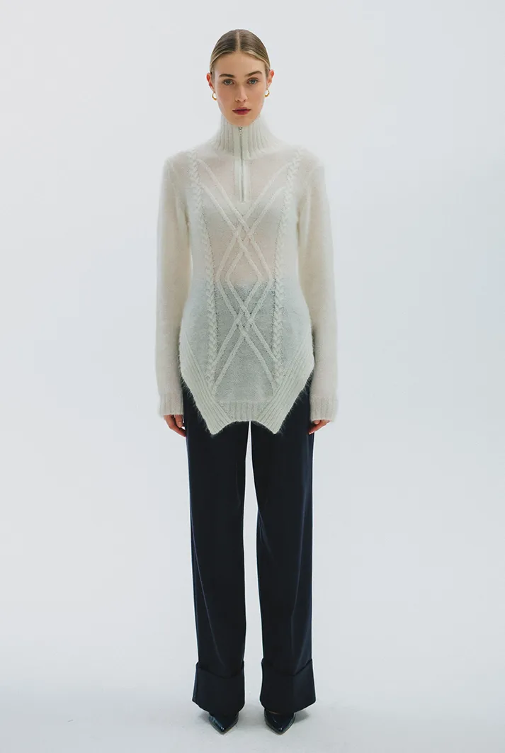 Cable Knit Turtleneck Sweater | White