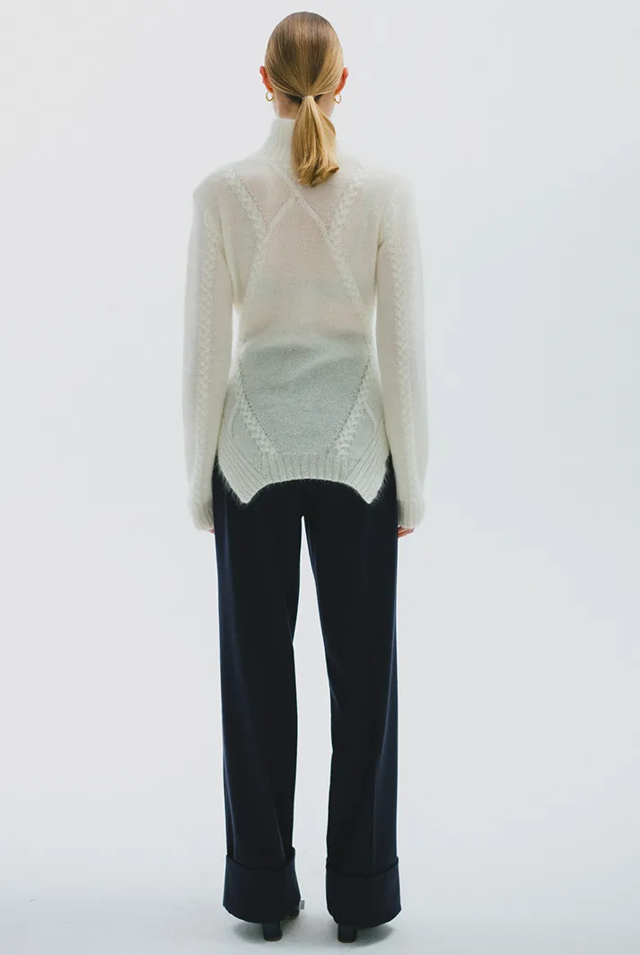 Cable Knit Turtleneck Sweater | White