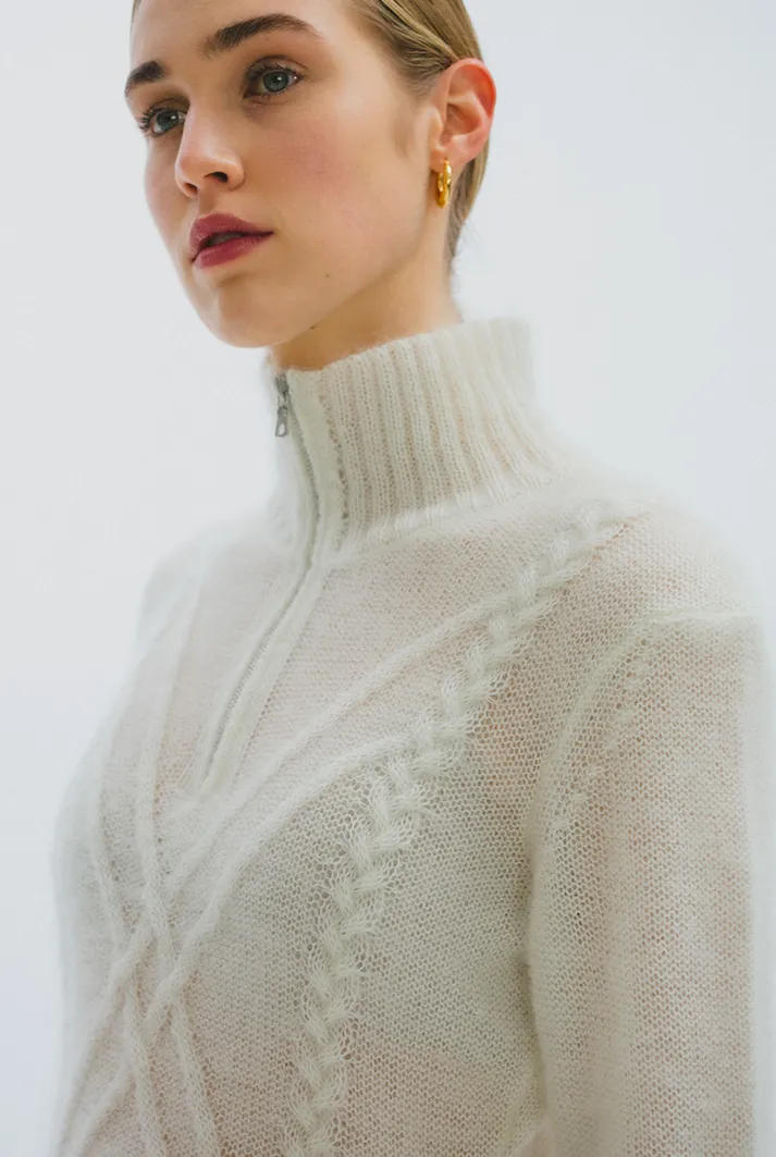 Cable Knit Turtleneck Sweater | White