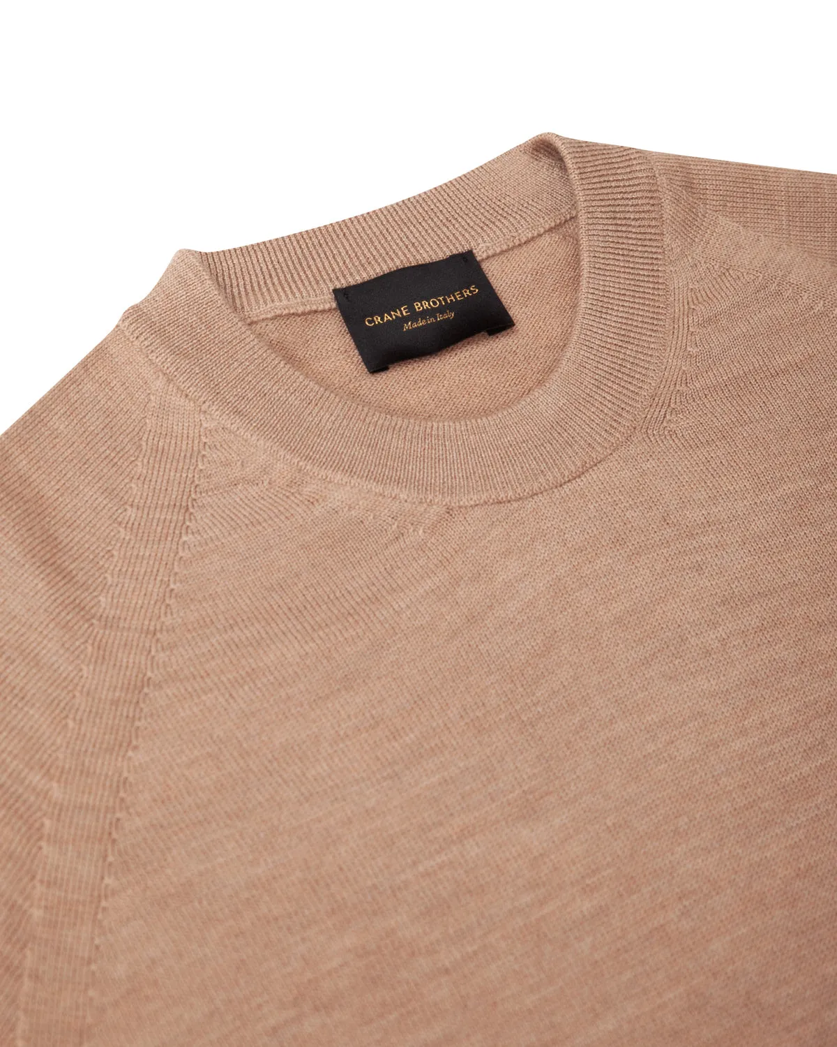 Camel Melange Fine Merino Crew Neck Sweater